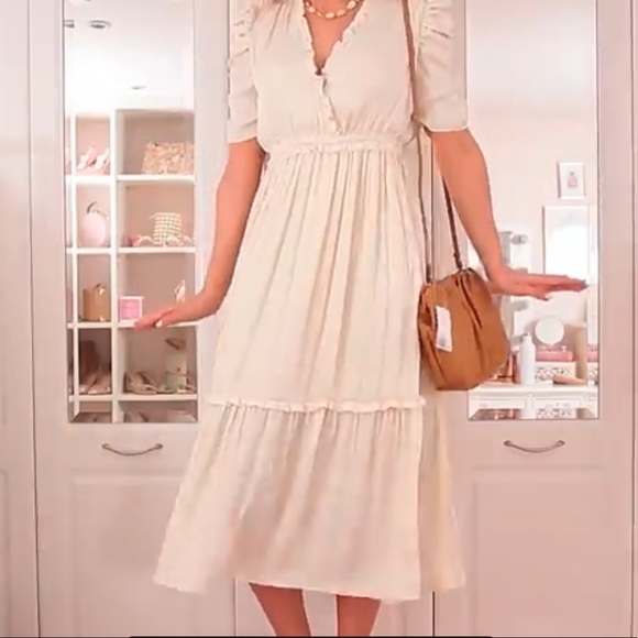 SOLD!! H&M | Cream Midi Satin Dress Sz XS - Picture 9 of 9